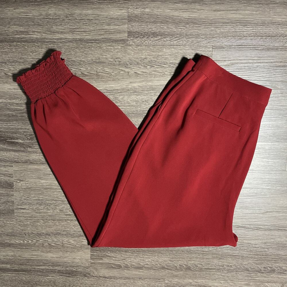 Cinq a Sept Drew Pants Women's 12 Cranberry Red Pleated Smocked Cuff EUC